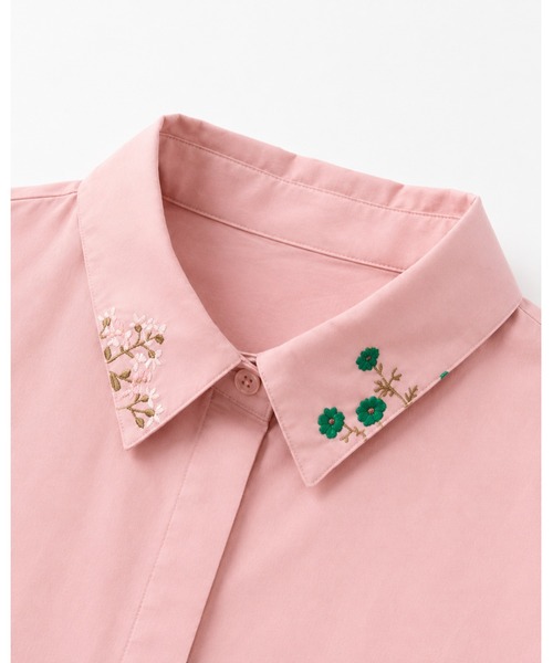 KONVINI（コンビニ）の「【KONVINI select】ボタニカル刺繍ワイドクロップドドルマンシャツ　ショートシャツ（シャツ/ブラウス・レディース・ピンク/グレー/ホワイト・FREE）」の11枚目の写真