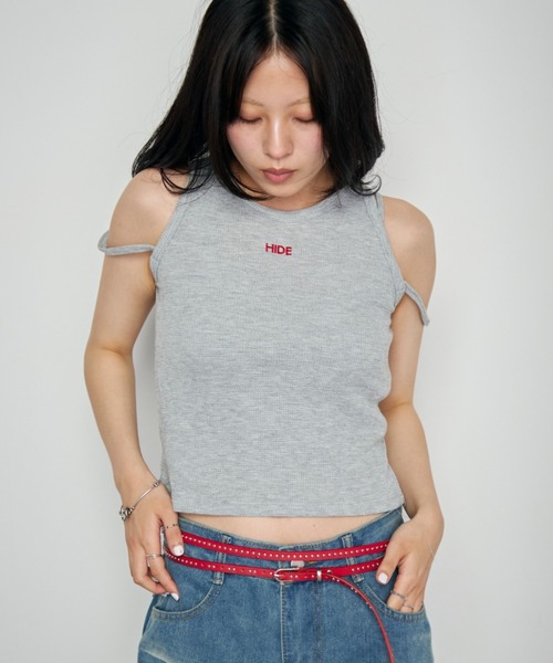 Haze Reverie(ヘイズレヴァリー)の「刺繍ロゴワッフルタンクトップ(タンクトップ・レディース・グレー/ライトブルー/ホワイト/ブラック・FREE)」の3枚目の写真