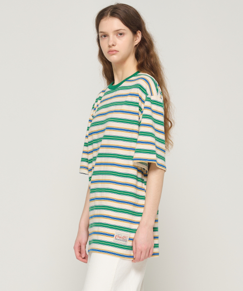 CARGOBROS FOR WOMAN(カーゴブロスフォーウィメン)の「ストライプダンガリー半袖Tシャツ(グリーン)(Tシャツ/カットソー・レディース・その他・FREE)」の5枚目の写真