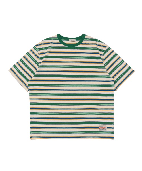 CARGOBROS FOR WOMAN(カーゴブロスフォーウィメン)の「ストライプダンガリー半袖Tシャツ(グリーン)(Tシャツ/カットソー・レディース・その他・FREE)」の6枚目の写真
