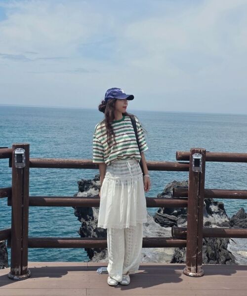 CARGOBROS FOR WOMAN(カーゴブロスフォーウィメン)の「ストライプダンガリー半袖Tシャツ(グリーン)(Tシャツ/カットソー・レディース・その他・FREE)」の15枚目の写真