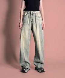 7E4 ウエストコード センターパネルワイドデニムパンツ