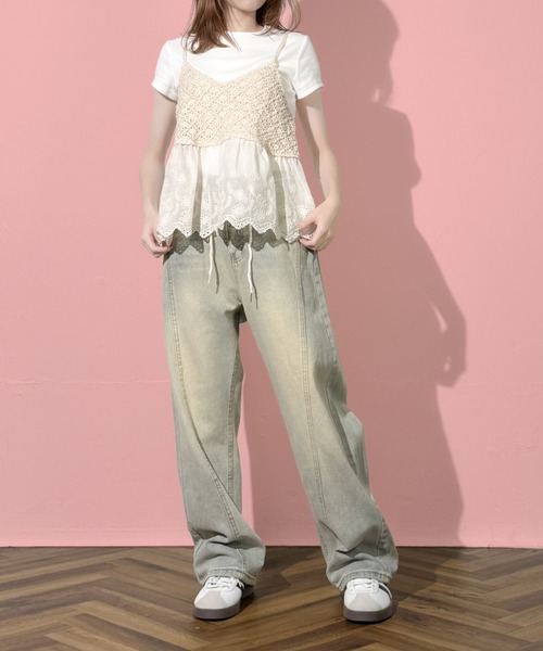 MAISON SELECT(メゾンセレクト)の「7E4 ウエストコード センターパネルワイドデニムパンツ(デニムパンツ・レディース・ライトブルー/ブラック/ブルー・L/M/S)」の13枚目の写真