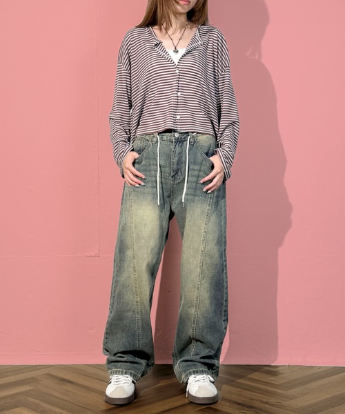 MAISON SELECT(メゾンセレクト)の「7E4 ウエストコード センターパネルワイドデニムパンツ(デニムパンツ・レディース・ライトブルー/ブラック/ブルー・L/M/S)」の15枚目の写真