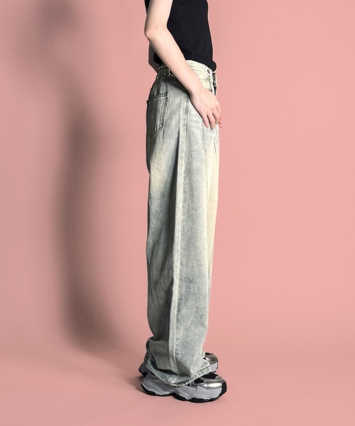 MAISON SELECT(メゾンセレクト)の「7E4 ウエストコード センターパネルワイドデニムパンツ(デニムパンツ・レディース・ライトブルー/ブラック/ブルー・L/M/S)」の8枚目の写真