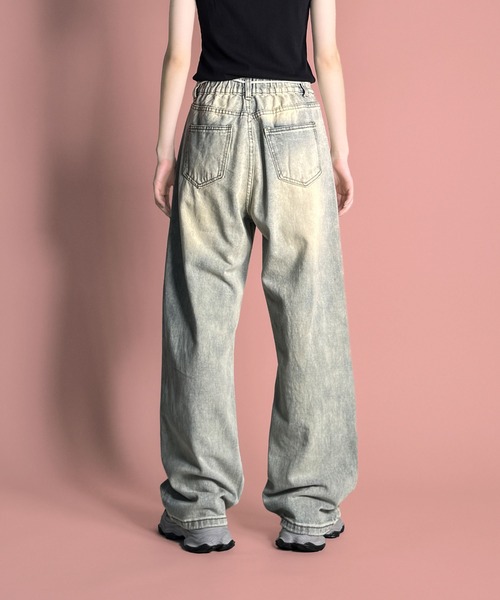 MAISON SELECT(メゾンセレクト)の「7E4 ウエストコード センターパネルワイドデニムパンツ(デニムパンツ・レディース・ライトブルー/ブラック/ブルー・L/M/S)」の9枚目の写真