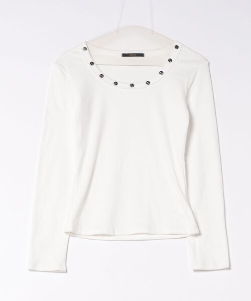 Ritzy(リッツィー)の「ネックスタッズ Uネック リブ長袖カットソー トップス(Tシャツ/カットソー・レディース・ホワイト/ブラック/グレー・M/L)」の16枚目の写真