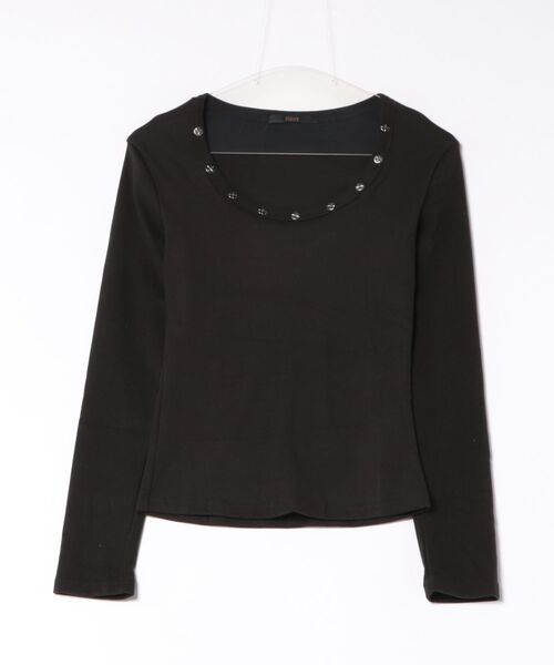 Ritzy(リッツィー)の「ネックスタッズ Uネック リブ長袖カットソー トップス(Tシャツ/カットソー・レディース・ホワイト/ブラック/グレー・M/L)」の10枚目の写真
