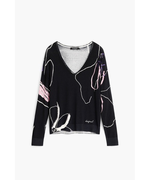 Desigual(デシグアル)の「抽象フラワー ハイゲージニット(ニット/セーター・レディース・ブラック/ホワイト・S/M/L/XL)」の2枚目の写真