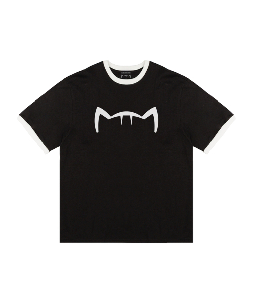 KIKIMIMI(キキミミ)の「リンガーキティビッグロゴTシャツ(ブラック)(Tシャツ/カットソー・レディース・ブラック・SMALL/MEDIUM/LARGE)」の1枚目の写真