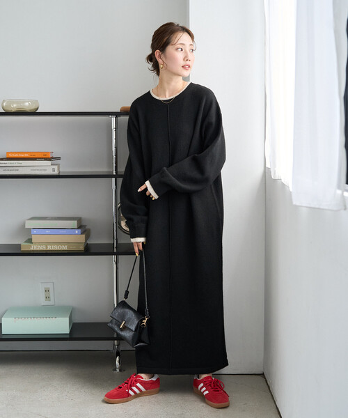 FREAK'S STORE（フリークスストア）の「限定展開　配色 レイヤード ニット ワンピース（ワンピース・レディース・ナチュラル/ネイビー/ブラウン/グレー/ブラック・ﾌﾘ-）」の2枚目の写真