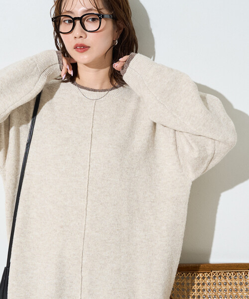 FREAK'S STORE（フリークスストア）の「限定展開　配色 レイヤード ニット ワンピース（ワンピース・レディース・ナチュラル/ネイビー/ブラウン/グレー/ブラック・ﾌﾘ-）」の12枚目の写真