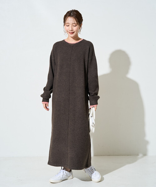 FREAK'S STORE（フリークスストア）の「限定展開　配色 レイヤード ニット ワンピース（ワンピース・レディース・ナチュラル/ネイビー/ブラウン/グレー/ブラック・ﾌﾘ-）」の14枚目の写真