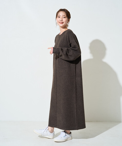 FREAK'S STORE（フリークスストア）の「限定展開　配色 レイヤード ニット ワンピース（ワンピース・レディース・ナチュラル/ネイビー/ブラウン/グレー/ブラック・ﾌﾘ-）」の15枚目の写真
