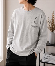 【Bls】 【ZM】【Bling Leads】ポケ付きヤシの木プリント 天竺ロンTEE