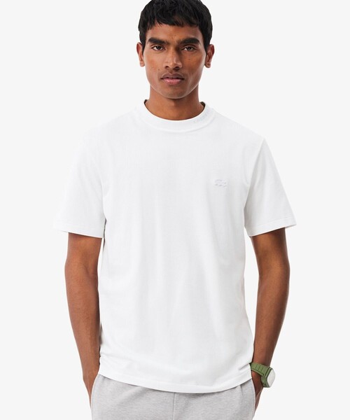 LACOSTE(ラコステ)の「ジャカードブランドネームネック鹿の子Tシャツ(Tシャツ/カットソー・メンズ・ブラック/ホワイト/ライトブルー・2/3/4/5)」の1枚目の写真