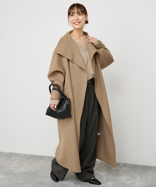 Spick & Span(スピックアンドスパン)の「《WEB限定 / 追加》ビーバーニュアンスカラーオーバーコート(ノーカラーコート・レディース・ブラック/キャメル・36/38)」の5枚目の写真