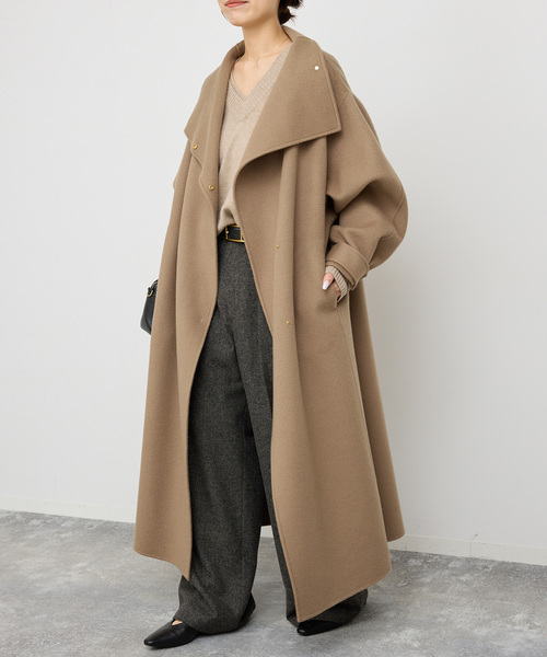 Spick & Span(スピックアンドスパン)の「《WEB限定 / 追加》ビーバーニュアンスカラーオーバーコート(ノーカラーコート・レディース・ブラック/キャメル・36/38)」の18枚目の写真
