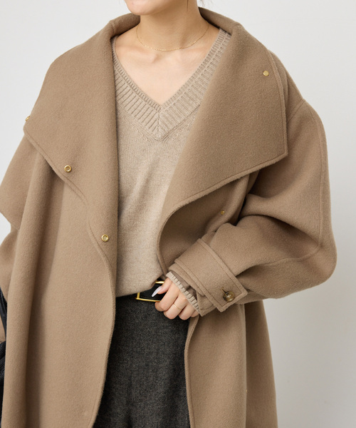 Spick & Span(スピックアンドスパン)の「《WEB限定 / 追加》ビーバーニュアンスカラーオーバーコート(ノーカラーコート・レディース・ブラック/キャメル・36/38)」の20枚目の写真