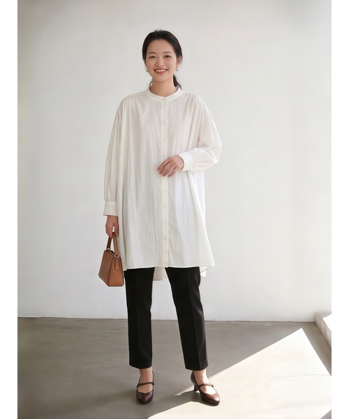 Sew loop（ソーループ）の「七分袖ロング丈ギャザーブラウス（シャツ/ブラウス・レディース・ホワイト/ブラック/オレンジ・FREE）」の13枚目の写真