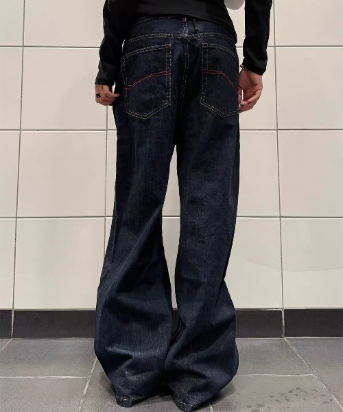 AsRiRe(アスリレイ)の「26aw ユニセックス/ヴィンテージライク配色切替ボタンフライワイドデニムパンツ(デニムパンツ・レディース・ブルー・L/M/S)」の5枚目の写真