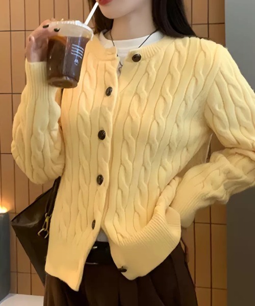 NANEA(ナネア)の「ケーブルニットカーディガン(カーディガン/ボレロ・レディース・イエロー/ブルー/ネイビー/ブラウン/カーキ/グレー・フリー)」の19枚目の写真