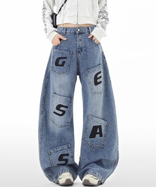 AsaAura(アサオーラ)の「ロゴポケットカーブデニムパンツメンズ人気(デニムパンツ・メンズ・サックスブルー・M/XL/L)」の3枚目の写真