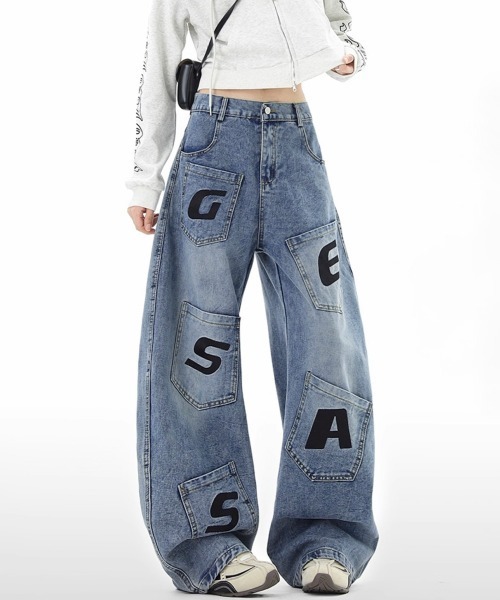 AsaAura(アサオーラ)の「ロゴポケットカーブデニムパンツメンズ人気(デニムパンツ・メンズ・サックスブルー・M/XL/L)」の4枚目の写真