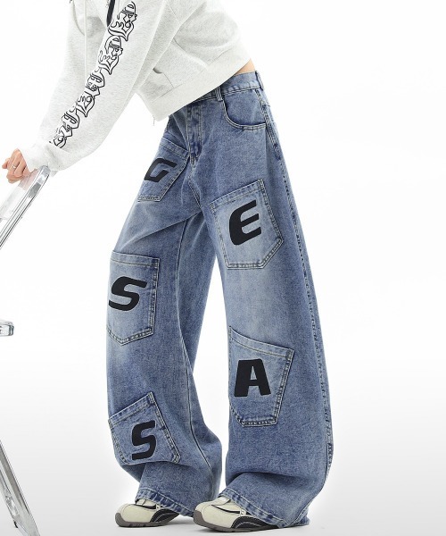 AsaAura(アサオーラ)の「ロゴポケットカーブデニムパンツメンズ人気(デニムパンツ・メンズ・サックスブルー・M/XL/L)」の6枚目の写真