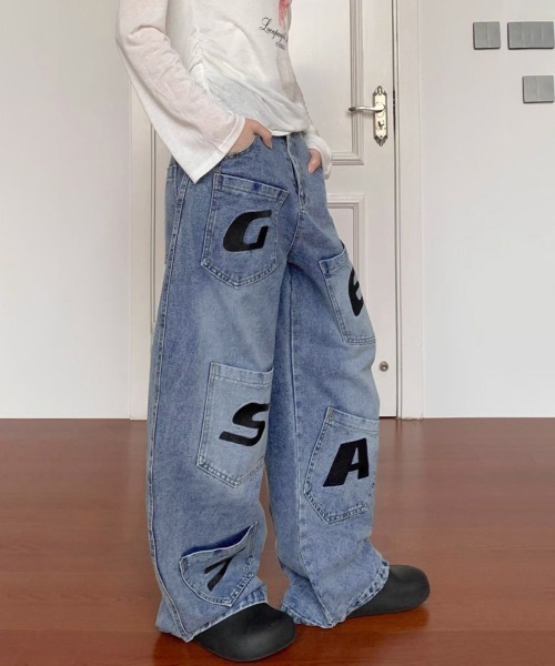 AsaAura(アサオーラ)の「ロゴポケットカーブデニムパンツメンズ人気(デニムパンツ・メンズ・サックスブルー・M/XL/L)」の11枚目の写真