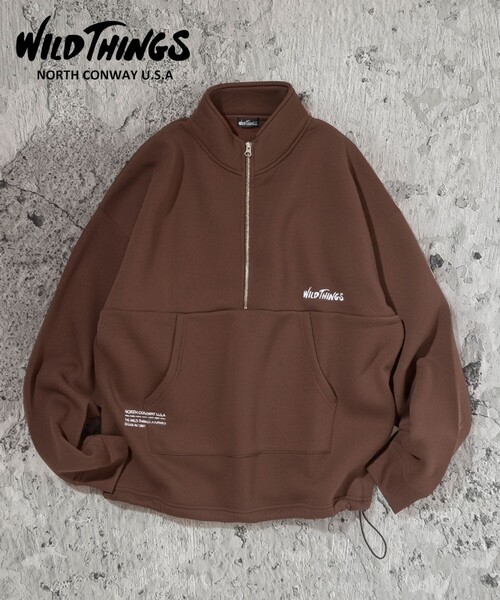WILD THINGS(ワイルドシングス)の「WILD THINGS/ワイルドシングス 限定展開 別注 ハーフジップ スウェット(スウェット・メンズ・ネイビー/ブラウン/アッシュグレー/ブラック・LARGE/MEDIUM/SMALL)」の3枚目の写真