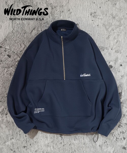 WILD THINGS(ワイルドシングス)の「WILD THINGS/ワイルドシングス 限定展開 別注 ハーフジップ スウェット(スウェット・メンズ・ネイビー/ブラウン/アッシュグレー/ブラック・LARGE/MEDIUM/SMALL)」の11枚目の写真