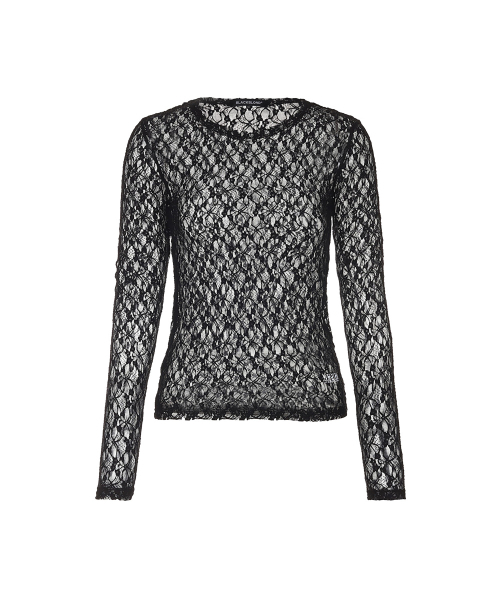 BLACK BLOND(ブラック ブロンド)の「8287 ピアス シースルーレース 長袖Tシャツ(ブラック)(Tシャツ/カットソー・レディース・その他・FREE)」の1枚目の写真