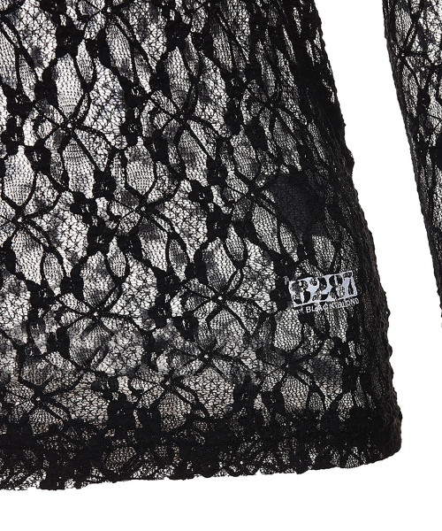 BLACK BLOND(ブラック ブロンド)の「8287 ピアス シースルーレース 長袖Tシャツ(ブラック)(Tシャツ/カットソー・レディース・その他・FREE)」の4枚目の写真