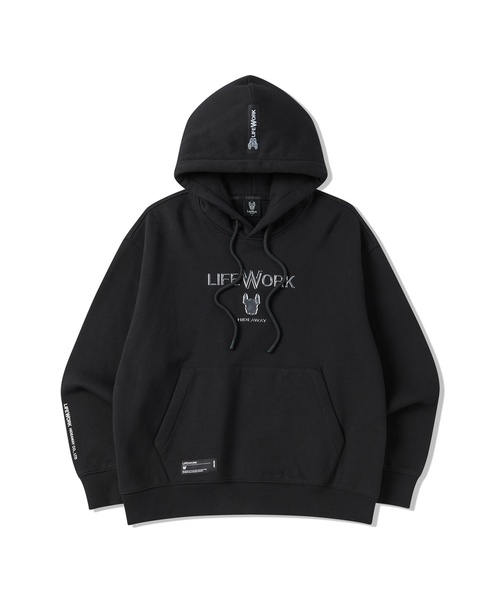 LIFE WORK（ライフワーク）の「シルバーロゴオーバーサイズ起毛フードパーカー（パーカー・メンズ・カーキ/ブラック・MEDIUM/LARGE）」の2枚目の写真
