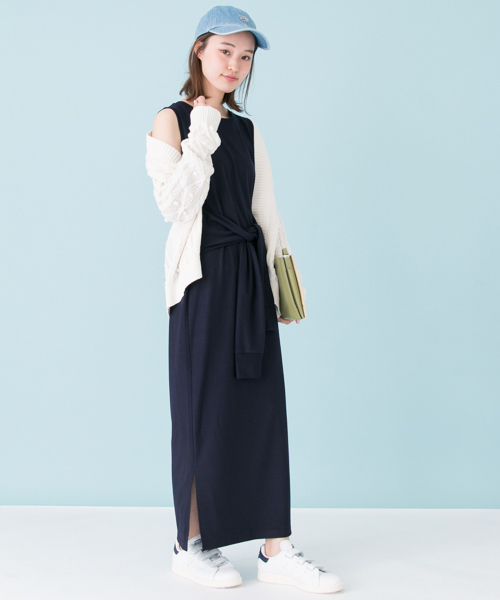 URBAN RESEARCH（アーバンリサーチ）の「UR ウエスト巻カットソーロングワンピース（ワンピース・レディース・ライム/杢グレー/ネイビー・FREE）」の6枚目の写真