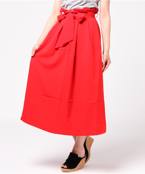 Re:EDIT（リエディ）の「[長めのレングスで上品に。]ウエストリボンロング丈フレアスカートボトムス/スカート/膝丈・ミモレ丈（51～65cm）[リエディ]（スカート・レディース・レッド/ストライプ/ベージュ/マスタード/ブラック系その他/ブルー・SMALL/LARGE/MEDIUM）」の18枚目の写真