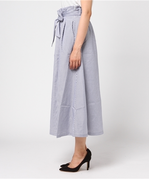 Re:EDIT（リエディ）の「[長めのレングスで上品に。]ウエストリボンロング丈フレアスカートボトムス/スカート/膝丈・ミモレ丈（51～65cm）[リエディ]（スカート・レディース・レッド/ストライプ/ベージュ/マスタード/ブラック系その他/ブルー・SMALL/LARGE/MEDIUM）」の8枚目の写真