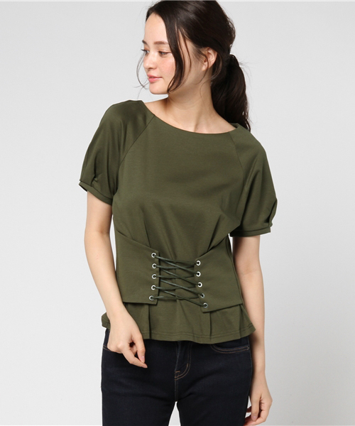 Khaju（カージュ）の「Khaju:コルセットTEE（Tシャツ/カットソー・レディース・カーキ/ワイン・ONE SIZE）」の3枚目の写真