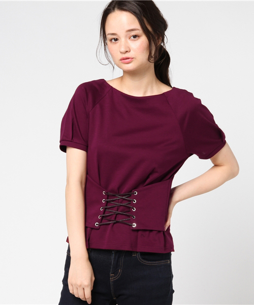 Khaju（カージュ）の「Khaju:コルセットTEE（Tシャツ/カットソー・レディース・カーキ/ワイン・ONE SIZE）」の4枚目の写真