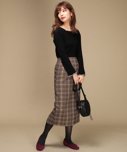 natural couture（ナチュラルクチュール）の「起毛チェックロングタイトスカート（スカート・レディース・ブラウン/グレー・FREE）」の2枚目の写真