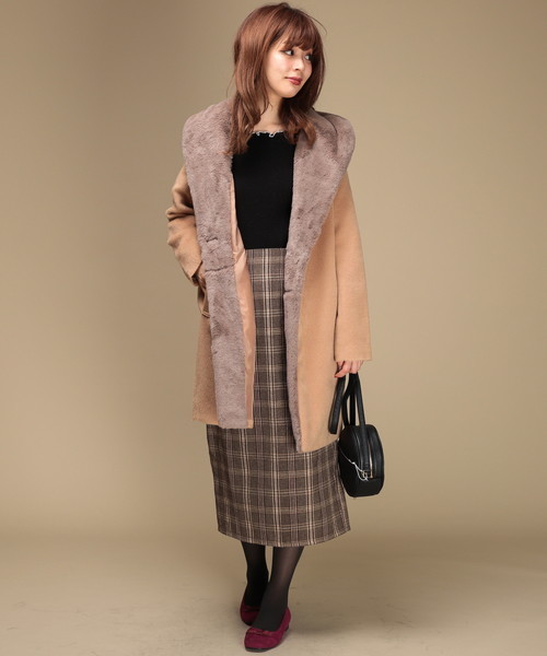 natural couture（ナチュラルクチュール）の「起毛チェックロングタイトスカート（スカート・レディース・ブラウン/グレー・FREE）」の13枚目の写真