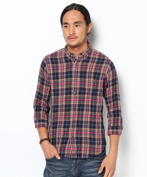 BEAUTY&YOUTH UNITED ARROWS(ビューティーアンドユースユナイテッドアローズ)の「BY コットン/リネン タータンチェック BD 7SL◆(シャツ/ブラウス・メンズ・モカ/ダークグリーン・SMALL/MEDIUM/LARGE/X-LARGE)」の1枚目の写真