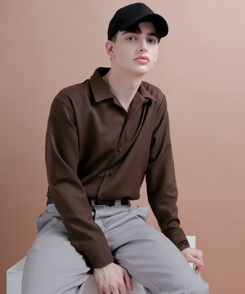 EMMA CLOTHES（エマクローズ）の「TRストレッチオープンカラーシャツ（シャツ/ブラウス・メンズ・ベージュ/ブラック/ネイビー/チャコールグレー/ブラウン・FREE）」の3枚目の写真