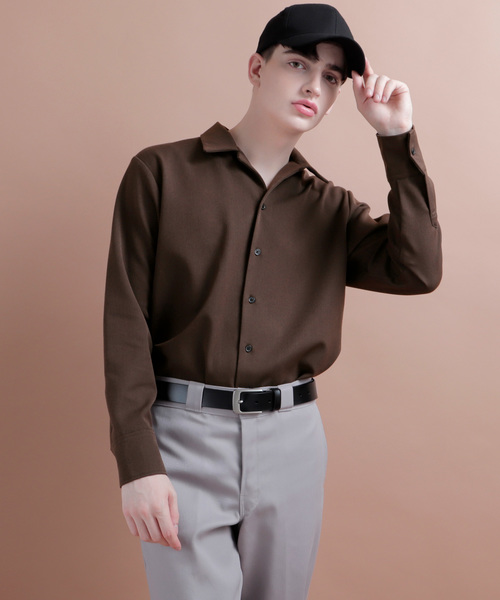 EMMA CLOTHES（エマクローズ）の「TRストレッチオープンカラーシャツ（シャツ/ブラウス・メンズ・ベージュ/ブラック/ネイビー/チャコールグレー/ブラウン・FREE）」の10枚目の写真