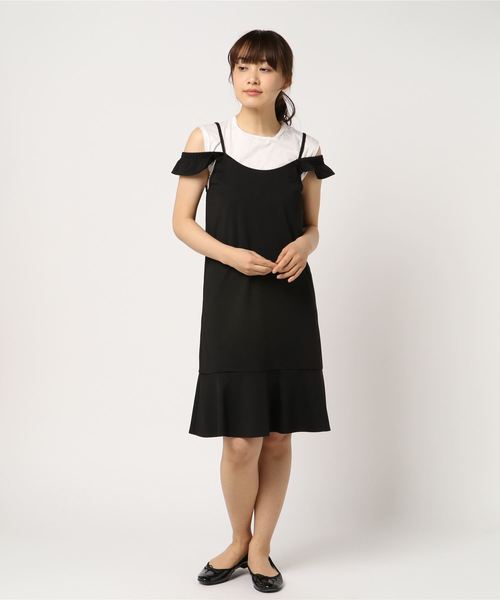 KOBE LETTUCE(コウベレタス)の「2way★ショルダーフリルキャミワンピース(ワンピース・レディース・ライトベージュ/ピンク/ネイビー/ブラック・FREE)」の2枚目の写真