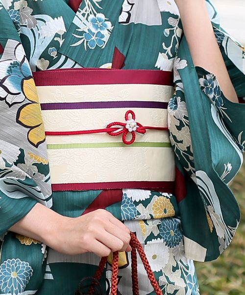 utatane（ウタタネ）の「帯締め utatane パール付レトロモチーフ 日本製（和装小物・レディース・ホワイト/パープル/レッド/ピンク/グリーン/マスタード/グレイッシュブルー/アンティークゴールド・FREE）」の11枚目の写真