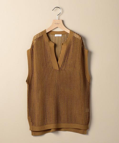 BEAUTY&YOUTH UNITED ARROWS(ビューティーアンドユースユナイテッドアローズ)の「BY コットンメッシュスキッパーネックフレンチスリーブニット о(ニット/セーター・レディース・ベージュ/オフホワイト/オリーブ・FREE)」の6枚目の写真