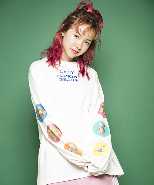 Candy Stripper（キャンディストリッパー）の「LAZY BEARS L/S Tシャツ（Tシャツ/カットソー・レディース・ブラック/オフホワイト/ブルー/ピンク・2）」の2枚目の写真