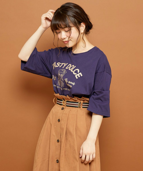 OLIVE des OLIVE（オリーブデオリーブ）の「アンT（Tシャツ/カットソー・レディース・オフホワイト/ネイビー/ベージュ・FREE）」の5枚目の写真